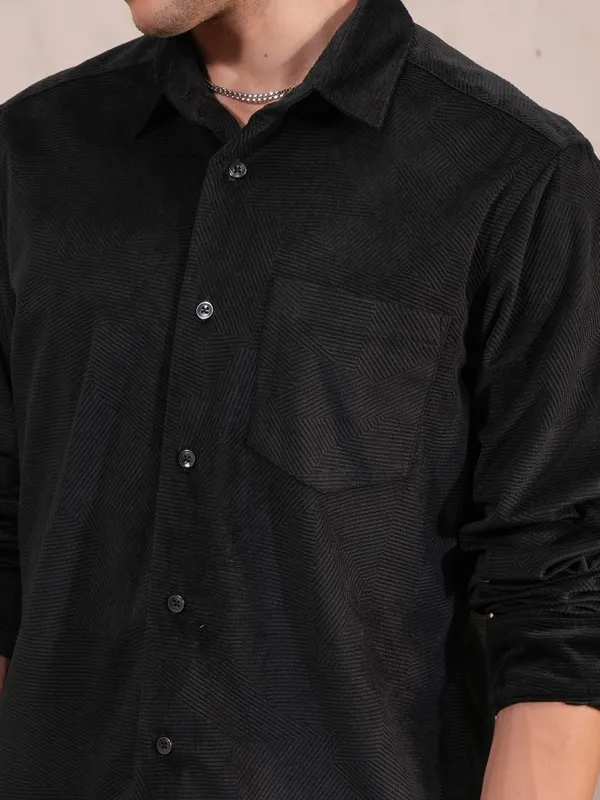 Locomotive Men Black Self Design Slim Fit Casual Shirt