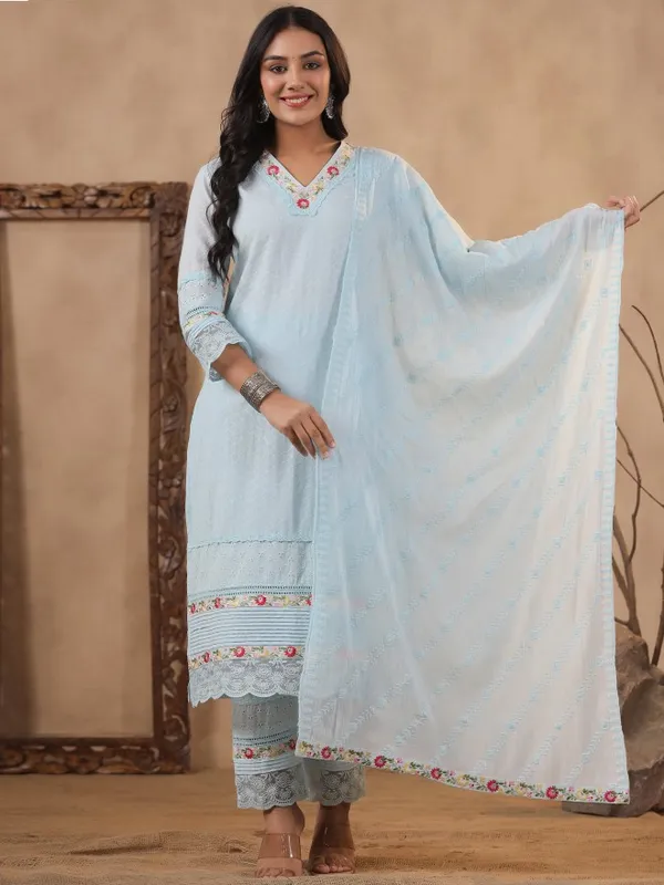  Vishudh  Women Blue Embroidered Kurta Sets