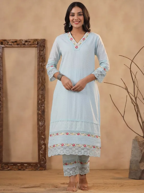  Vishudh  Women Blue Embroidered Kurta Sets