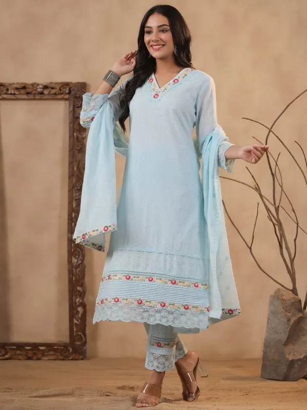  Vishudh  Women Blue Embroidered Kurta Sets