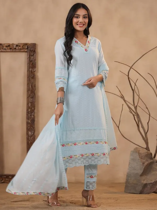  Vishudh  Women Blue Embroidered Kurta Sets