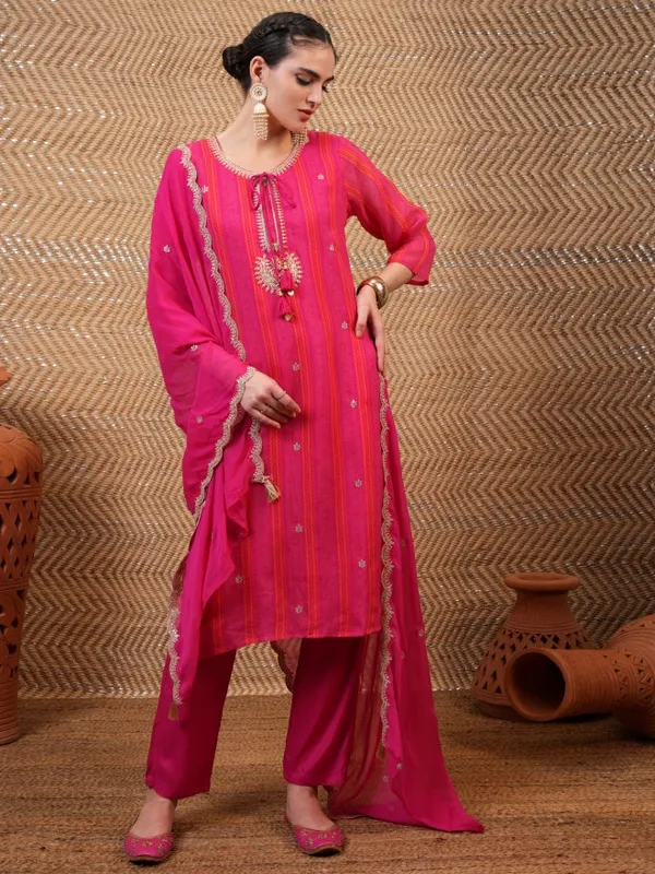  Vishudh Women Pink Embroidered Kurta Sets