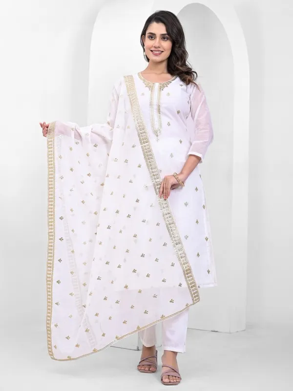  Vishudh  Women White Embroidered Kurta Sets