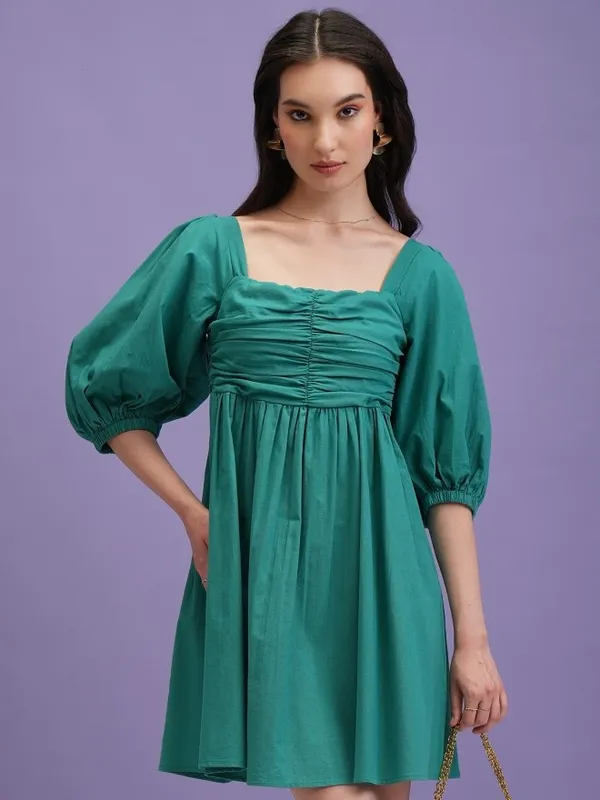 Solid Fit and Flare Dress