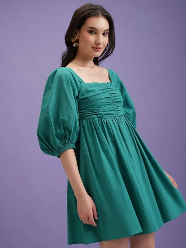 Solid Fit and Flare Dress