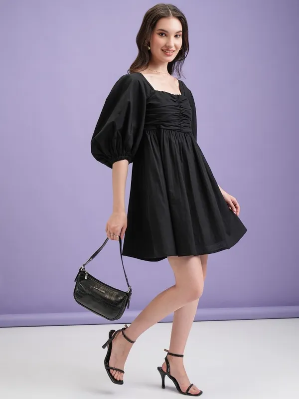 Solid Fit and Flare Dress