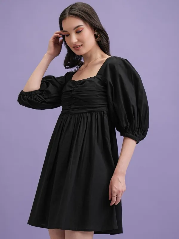 Solid Fit and Flare Dress