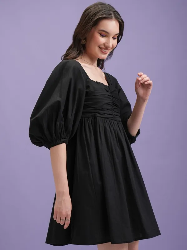 Solid Fit and Flare Dress