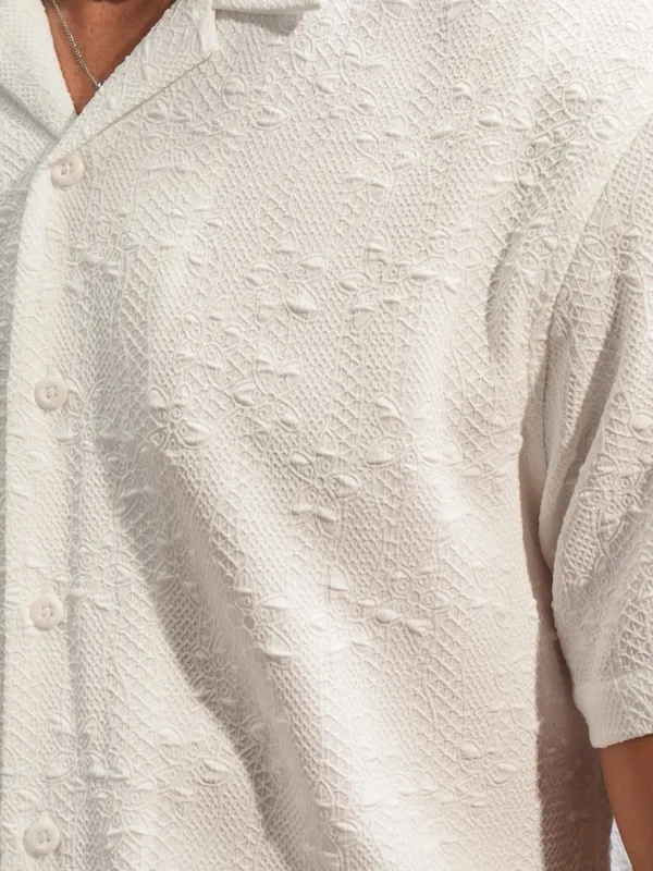  Locomotive Men White Self Design Regular Fit Casual Shirts