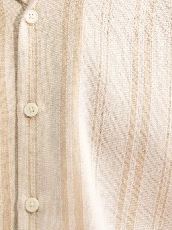  Locomotive Men Beige Striped Oversized Fit Casual Shirts