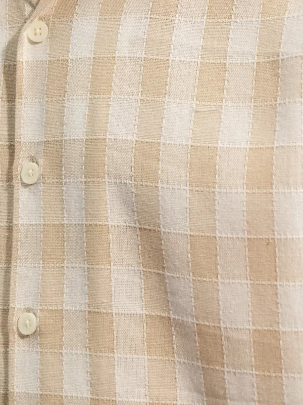  Locomotive Men Beige Checked Oversized Fit Casual Shirts