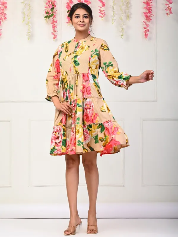  Vishudh Women Nude Printed Fit And Flare Dresses
