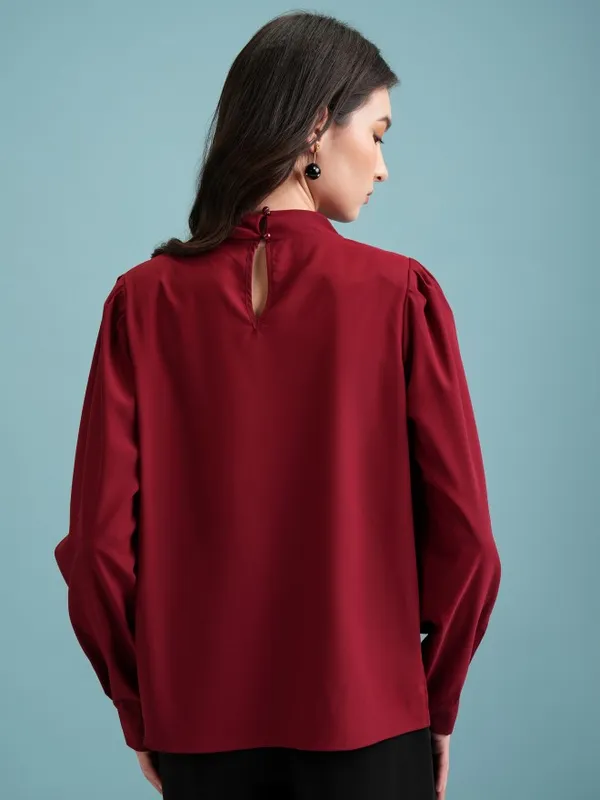  Tokyo Talkies Women Maroon Solid Blouson Tops