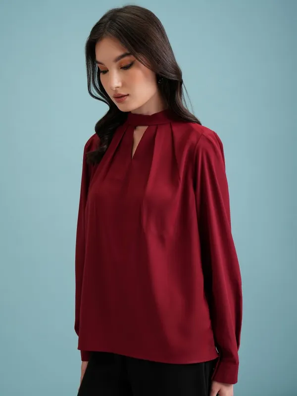  Tokyo Talkies Women Maroon Solid Blouson Tops