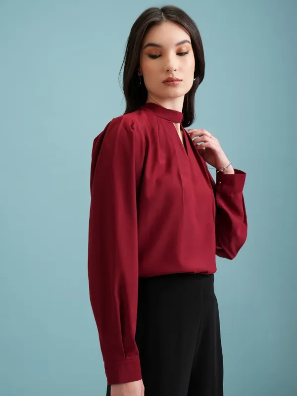  Tokyo Talkies Women Maroon Solid Blouson Tops