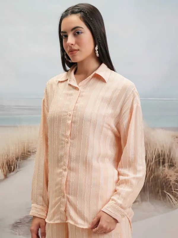 Tokyo Talkies Women Beige Shirt With Shorts Co-Ords