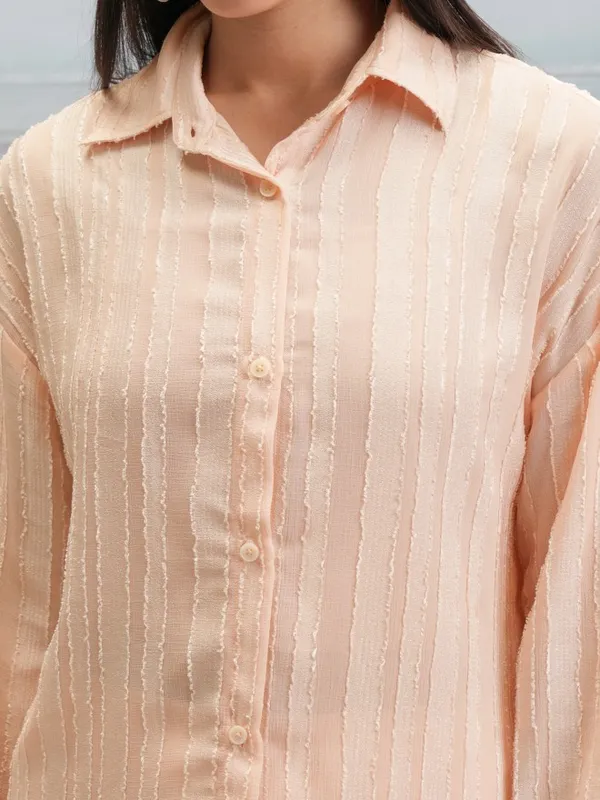 Tokyo Talkies Women Beige Shirt With Shorts Co-Ords