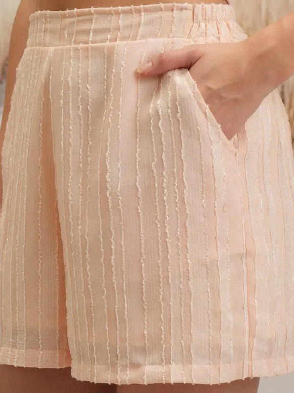 Tokyo Talkies Women Beige Shirt With Shorts Co-Ords