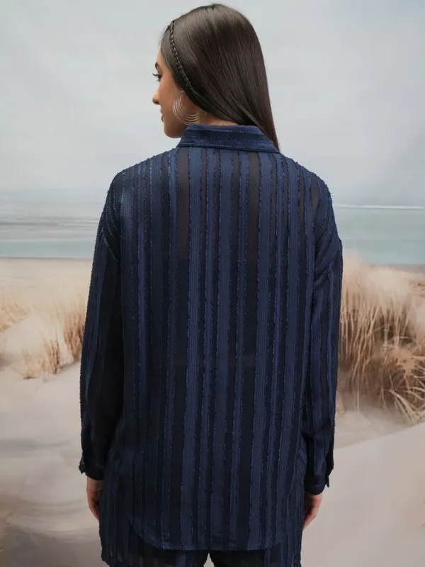 Tokyo Talkies Women Navy Blue Shirt With Shorts Co-Ords