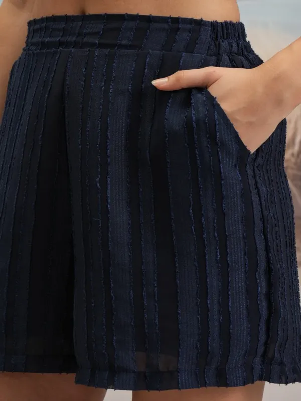 Tokyo Talkies Women Navy Blue Shirt With Shorts Co-Ords