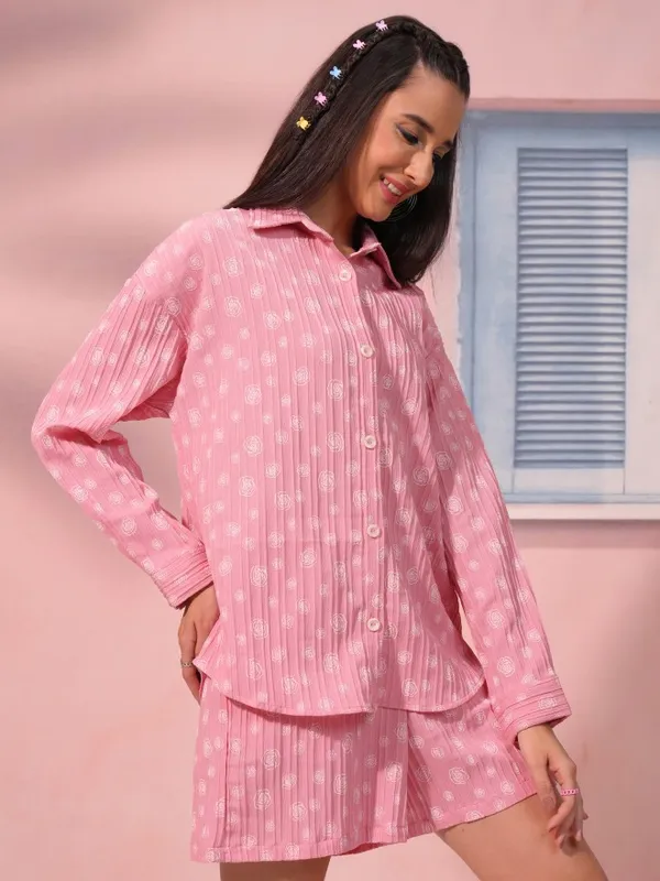 Tokyo Talkies Women Pink Top With Trouser Co-Ords