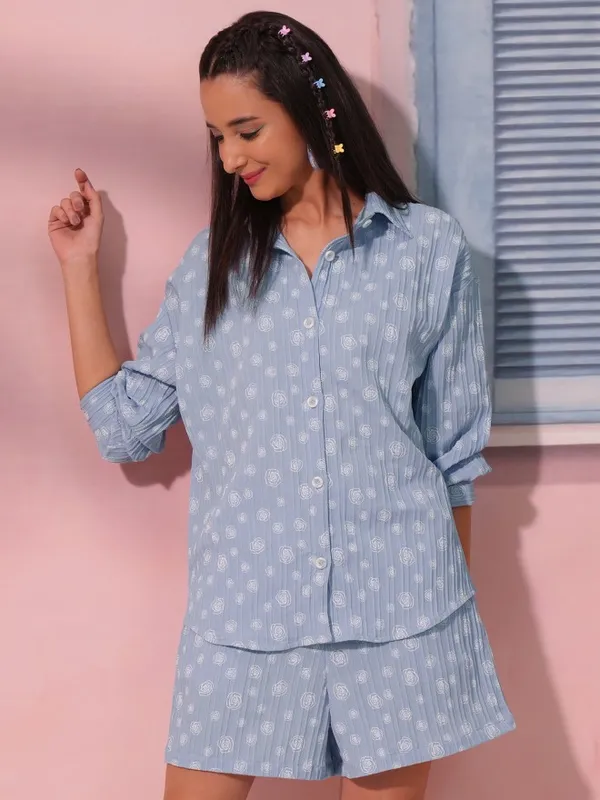 Tokyo Talkies Women Blue Top With Trouser Co-Ords