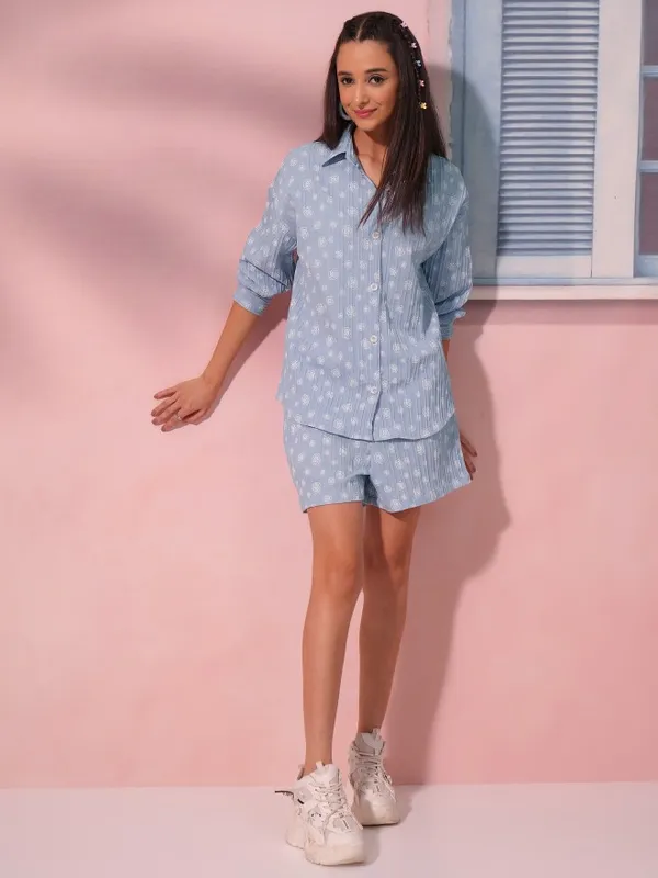 Tokyo Talkies Women Blue Top With Trouser Co-Ords