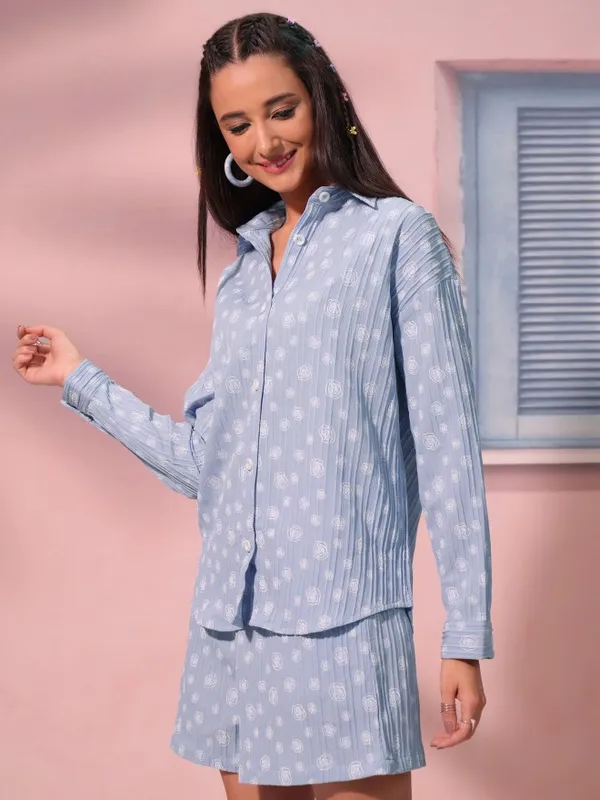 Tokyo Talkies Women Blue Top With Trouser Co-Ords