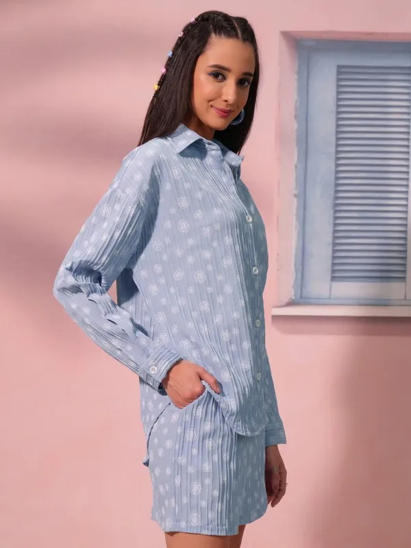 Tokyo Talkies Women Blue Top With Trouser Co-Ords