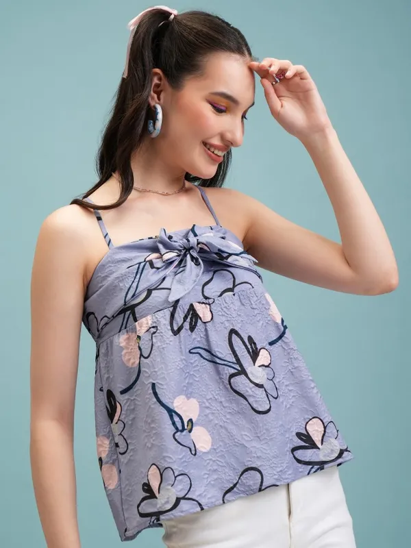 Tokyo Talkies Women Blue Printed Regular Tops