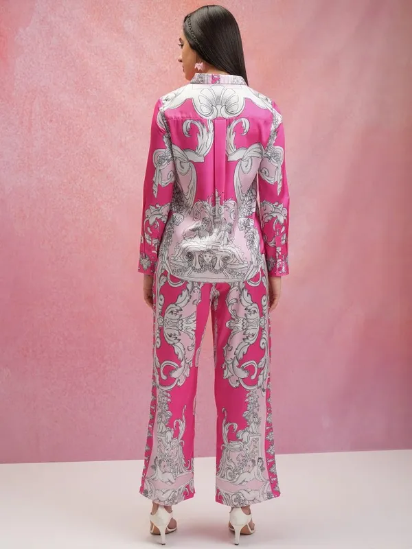 Tokyo Talkies Women Pink Shirt With Trouser Co-Ords