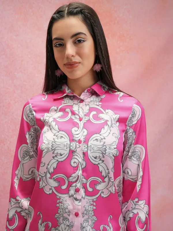 Tokyo Talkies Women Pink Shirt With Trouser Co-Ords