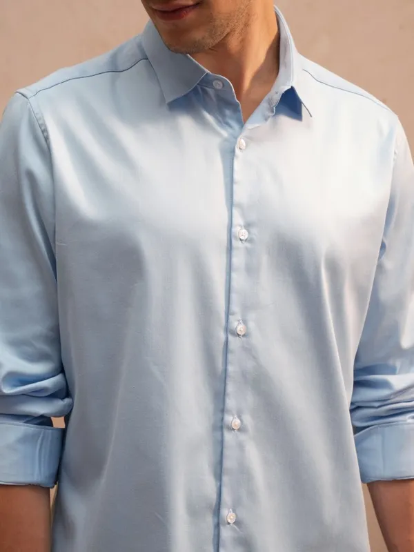  Locomotive Men Blue Solid Slim Fit Casual Shirts