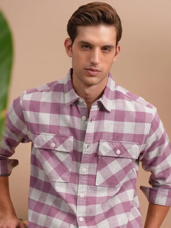  Locomotive Men Pink Checked Oversized Fit Casual Shirts