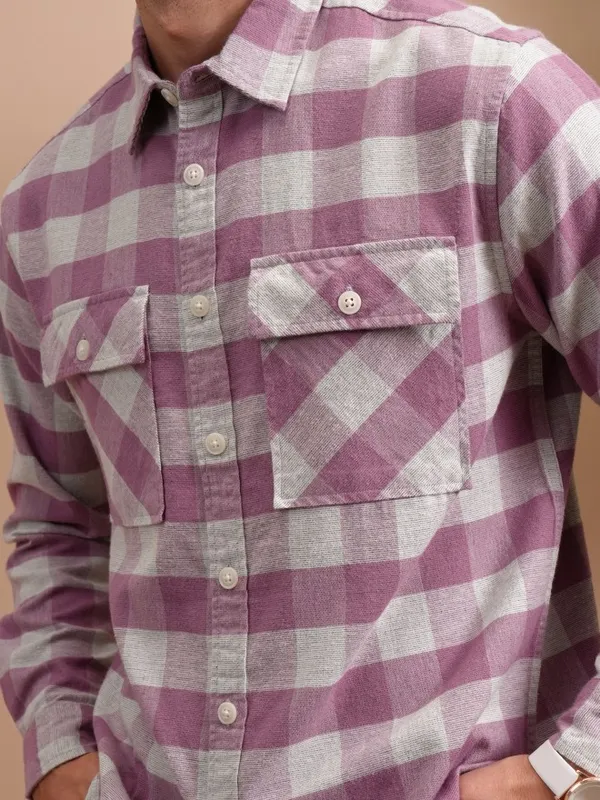  Locomotive Men Pink Checked Oversized Fit Casual Shirts