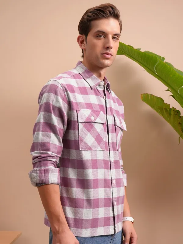  Locomotive Men Pink Checked Oversized Fit Casual Shirts