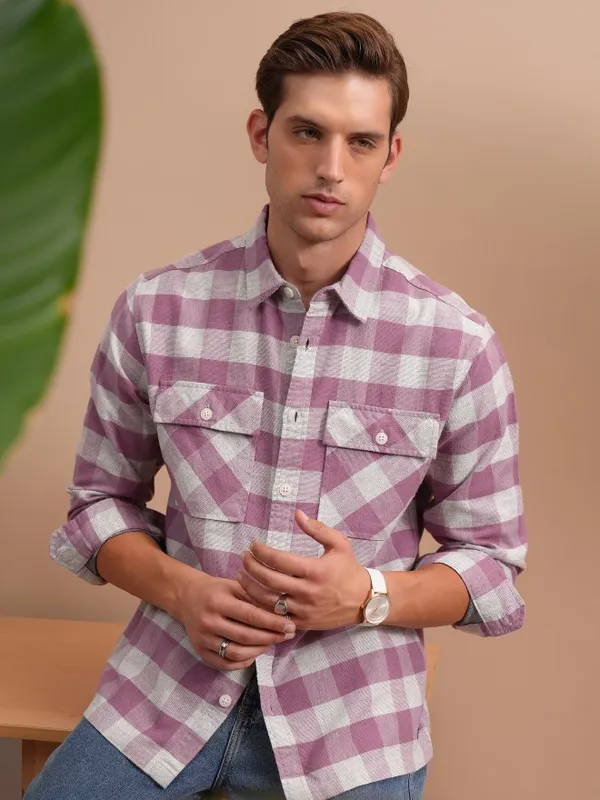  Locomotive Men Pink Checked Oversized Fit Casual Shirts