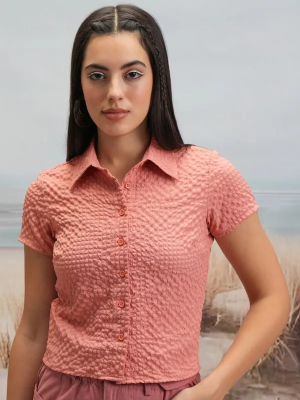 Shirt Style Self Design Top