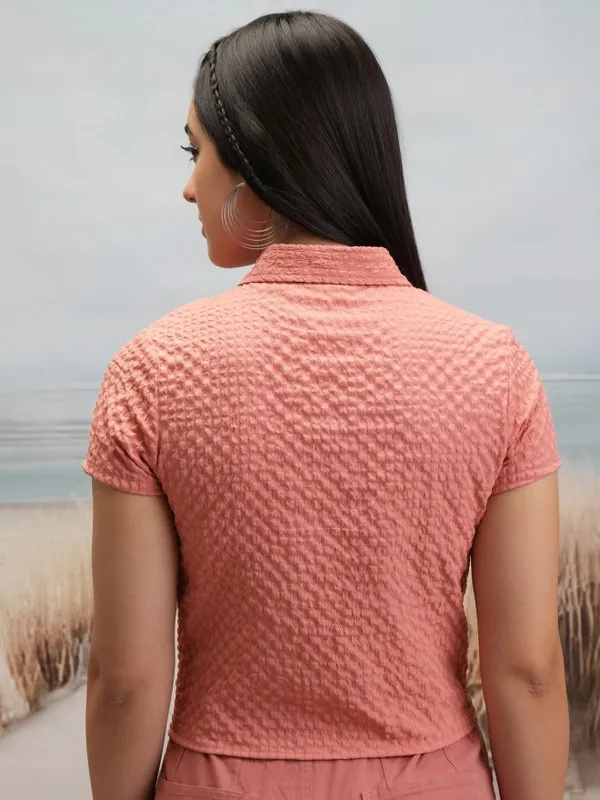 Shirt Style Self Design Top