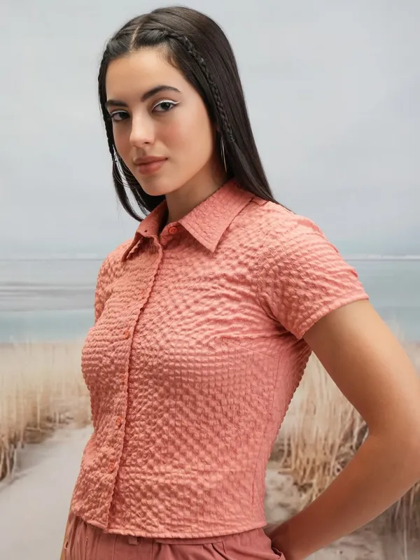 Shirt Style Self Design Top