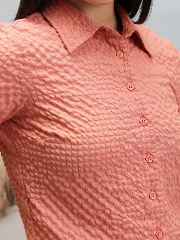 Shirt Style Self Design Top