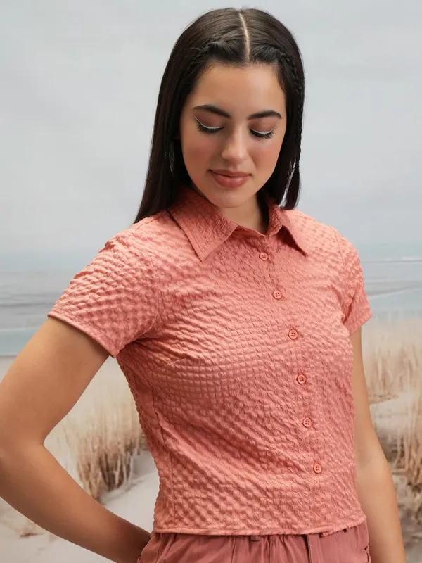 Shirt Style Self Design Top