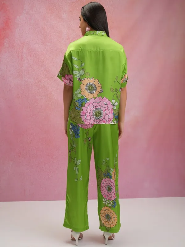 Tokyo Talkies Women Green Shirt With Trouser Co-Ords