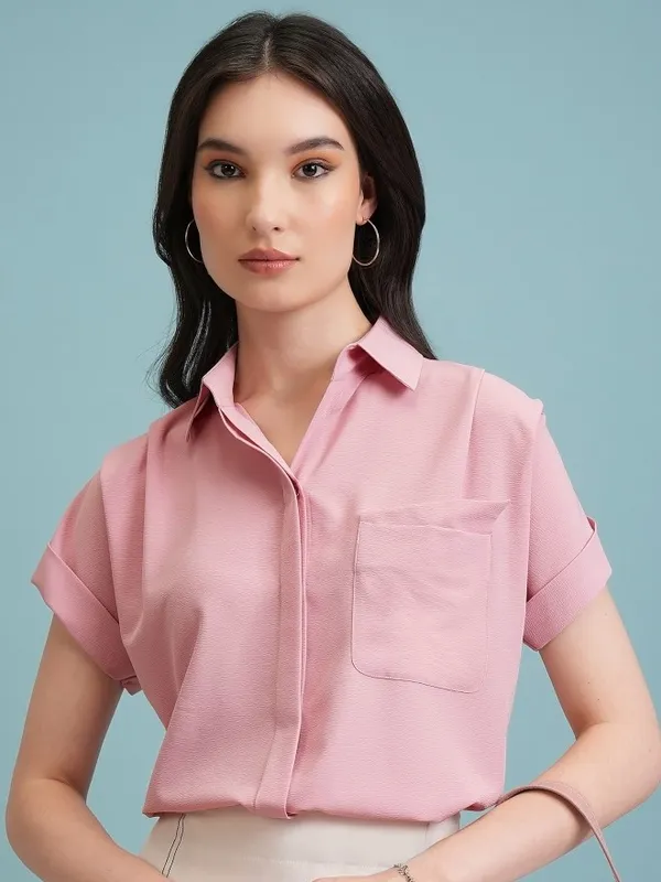  Tokyo Talkies Women Pink Self Design Casual Shirts