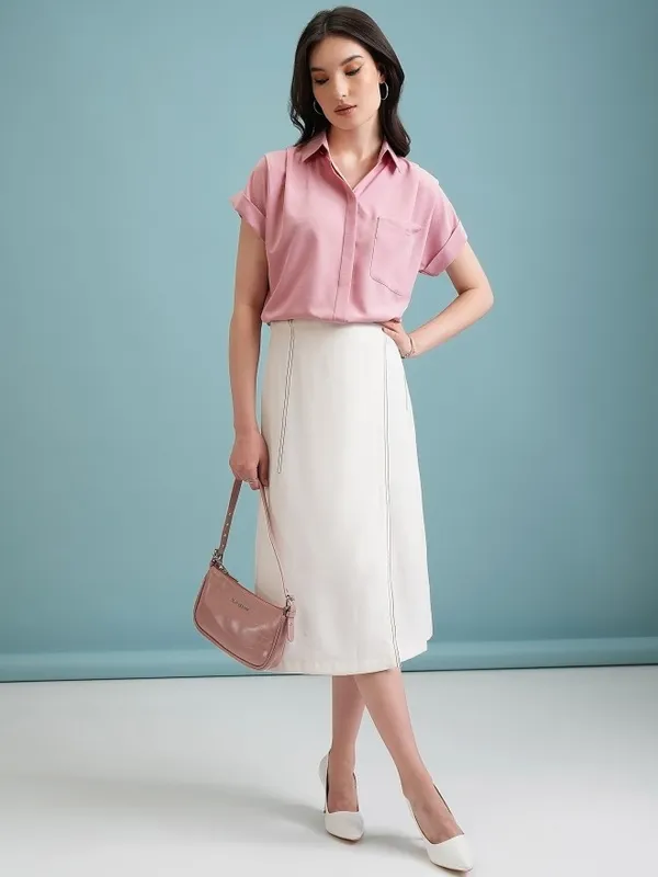  Tokyo Talkies Women Pink Self Design Casual Shirts