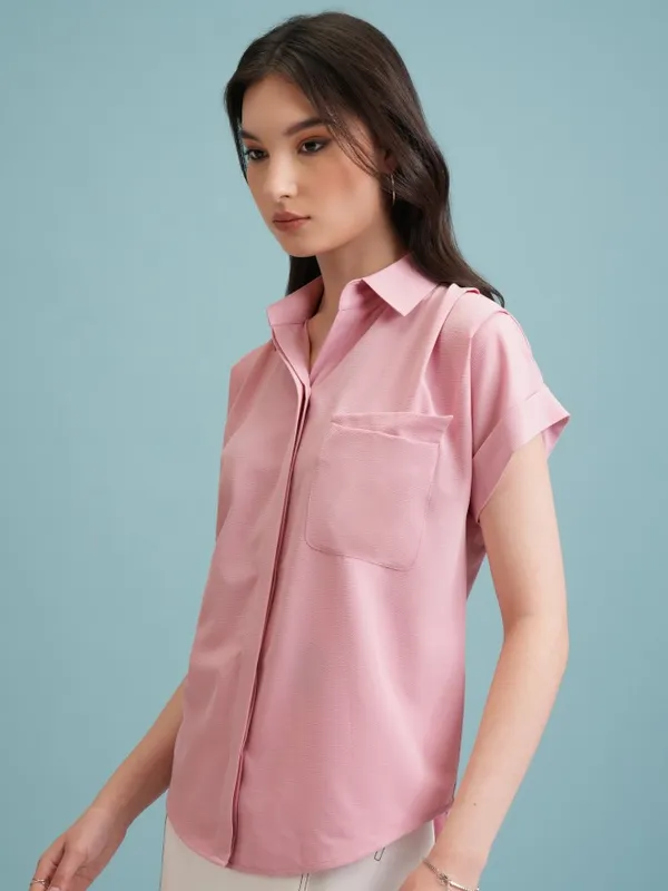  Tokyo Talkies Women Pink Self Design Casual Shirts