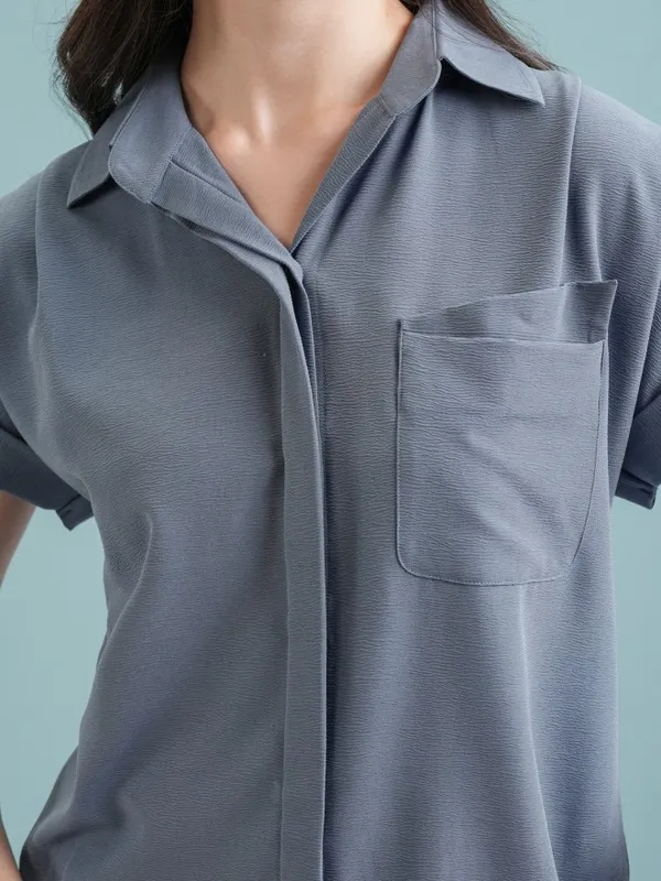  Tokyo Talkies Women Blue Self Design Casual Shirts