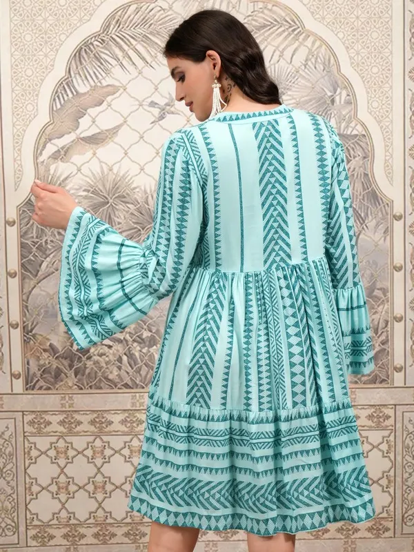  Vishudh Women Green Printed Fit and Flare Dresses