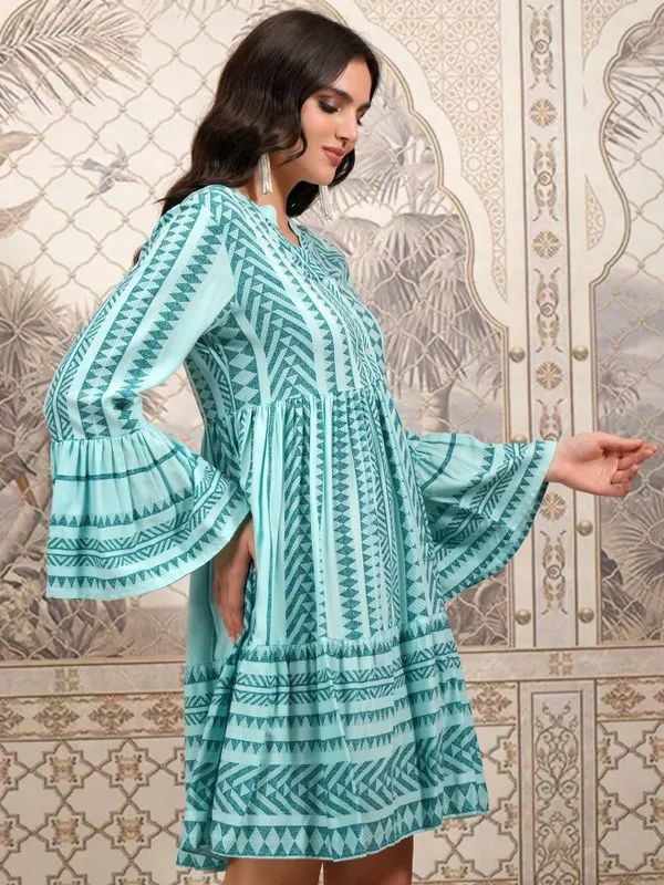  Vishudh Women Green Printed Fit and Flare Dresses