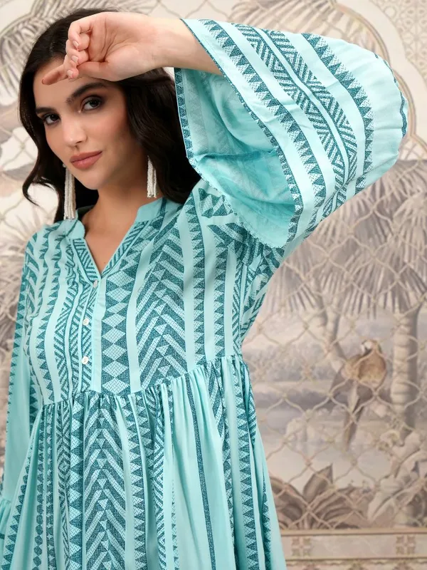  Vishudh Women Green Printed Fit and Flare Dresses